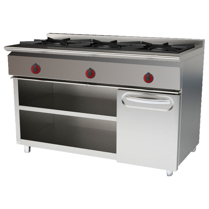 Gas cooker 3 burners on 2 shelves and cupboard - 1200x550x850 mm - 17,5 Kw - 33101255 Eurast