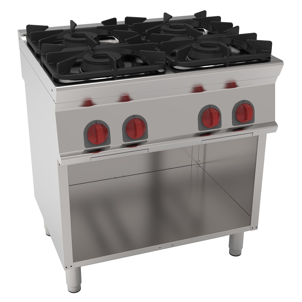 Gas cooker 4 burners on open support - 800x700x900 mm - 28,8 Kw - 35910317 Eurast