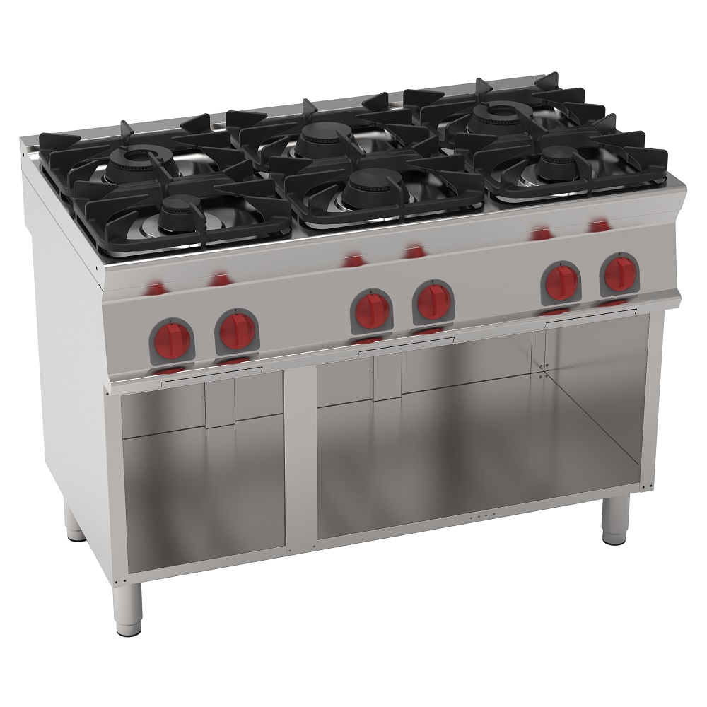 Gas cooker 6 burners on open support - 1200x700x900 mm - 30 Kw - 35020317 Eurast