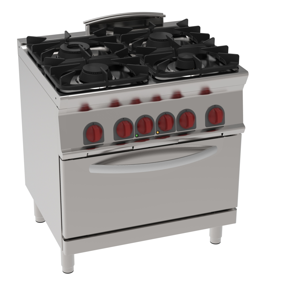 Gas cooker 4 burners 1 conv. electr. oven gn 2/1 - 800x700x900 mm - 19,5 Kw + 5 Kw 400/3V - 41950317