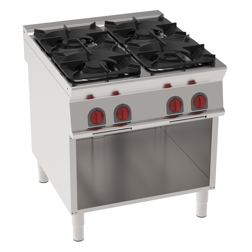 Gas cooker 4 burners on open support - 800x900x900 mm - 29 Kw - 34610313 Eurast