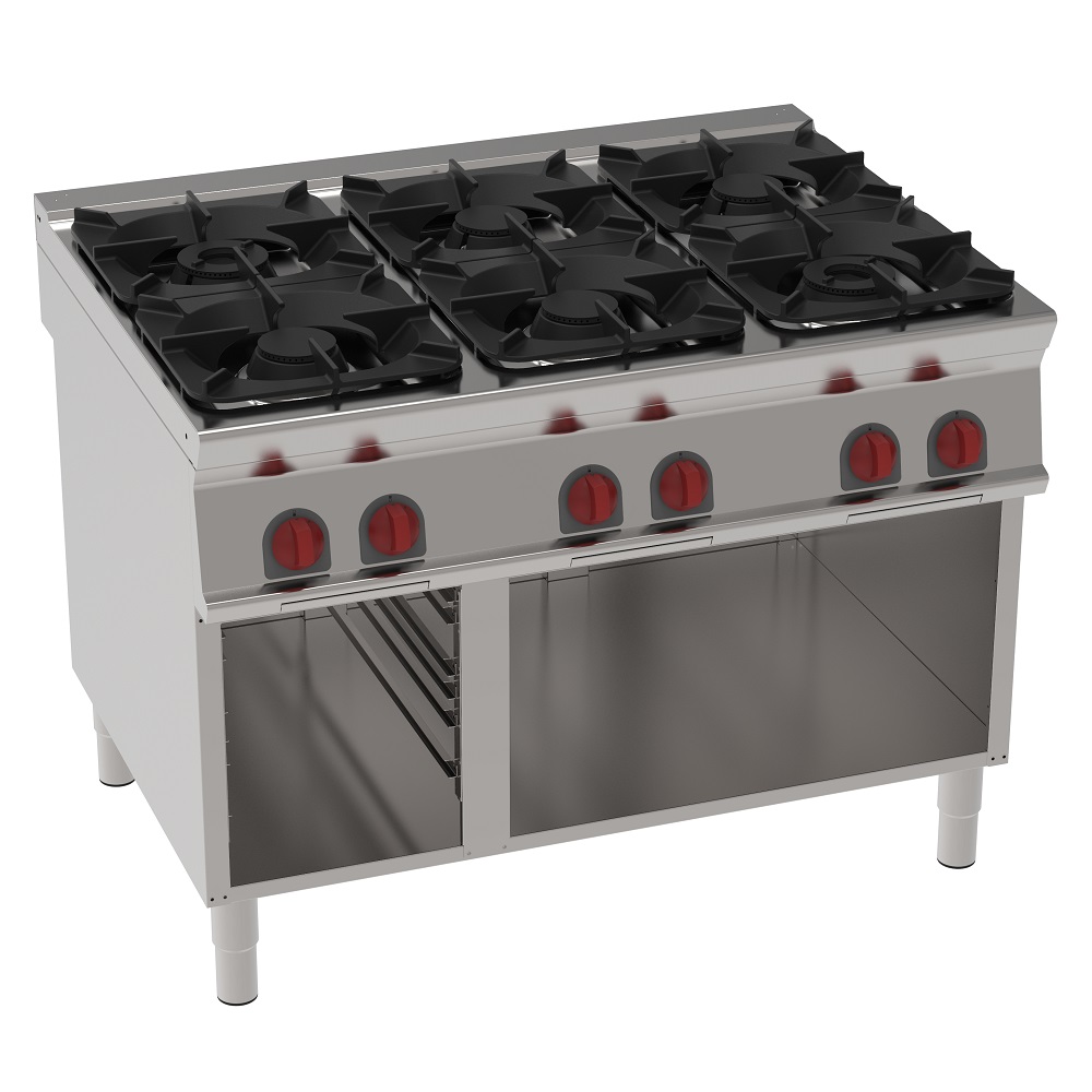 Gas cooker 6 burners on open support - 1200x900x900 mm - 40 Kw - 34810313 Eurast