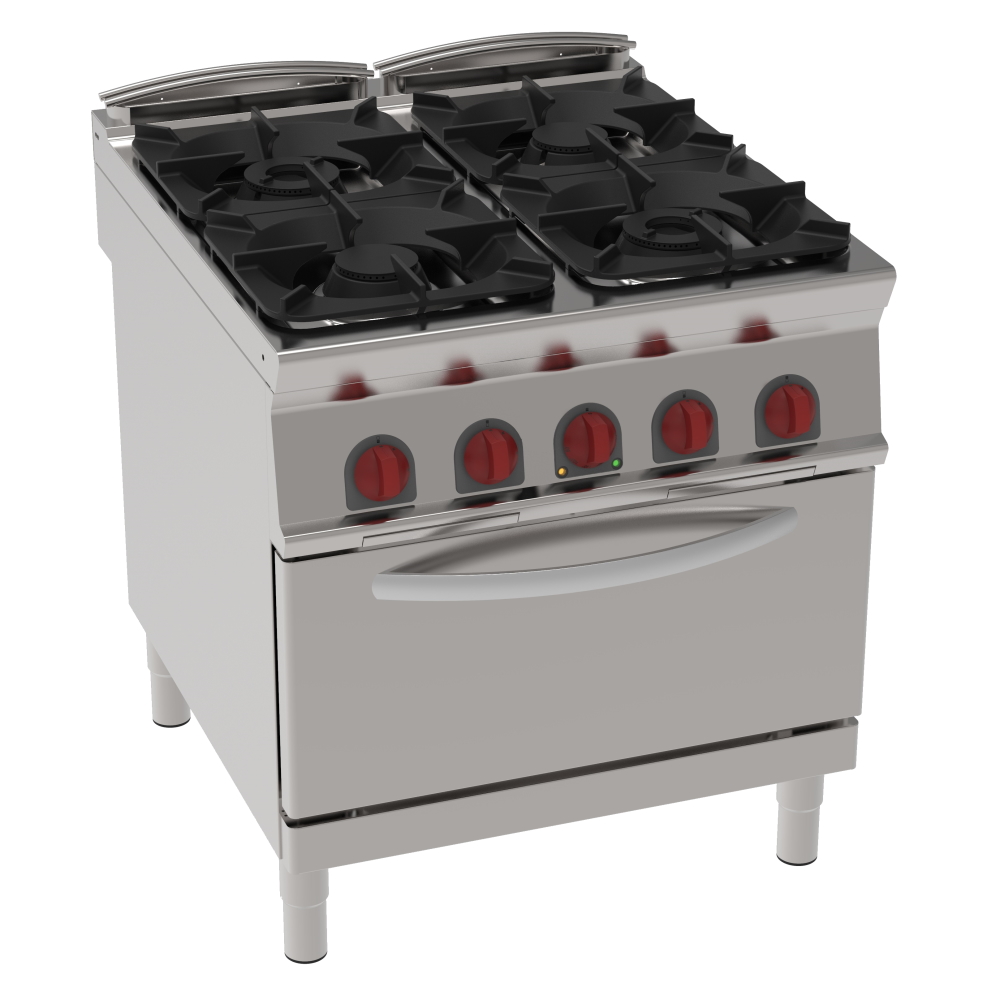 Gas cooker 4 burners 1 static electr. oven gn 2/1 - 800x900x900 mm - 29 Kw + 5,3 Kw 400/3V - 3492031