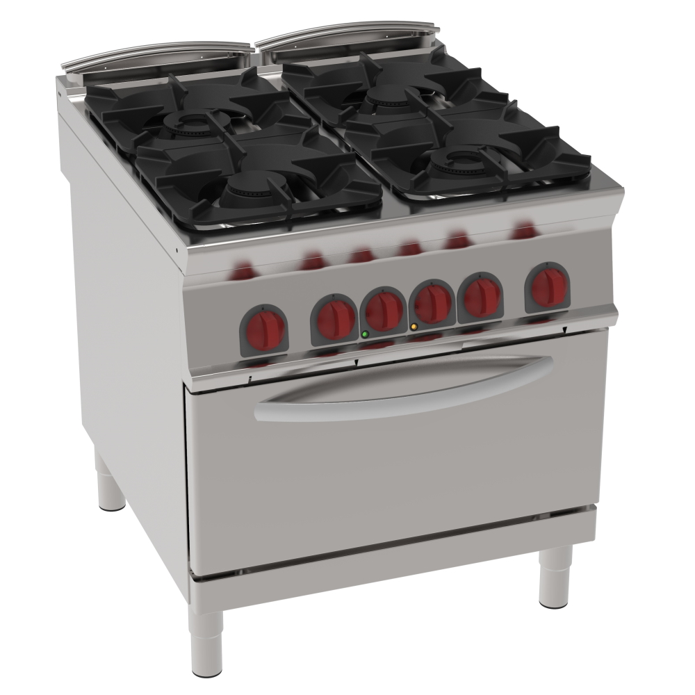 Gas cooker 4 burners 1 convection electr. oven gn 1/1 - 800x900x900 mm - 29 Kw + 5 Kw 400/3V - 42011