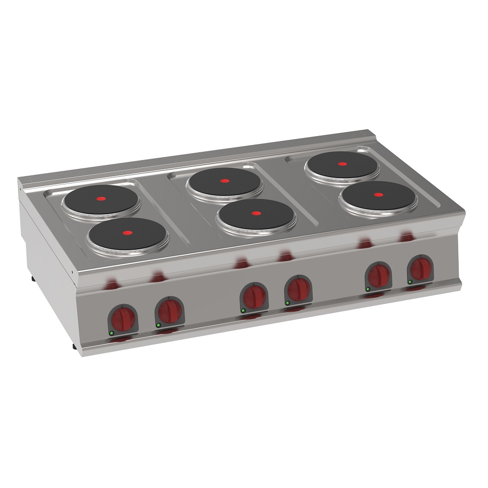Electric boiling 6 round plates table top - 1200x700x280 mm - 15,6 Kw 400/3V - 35400617 Eurast