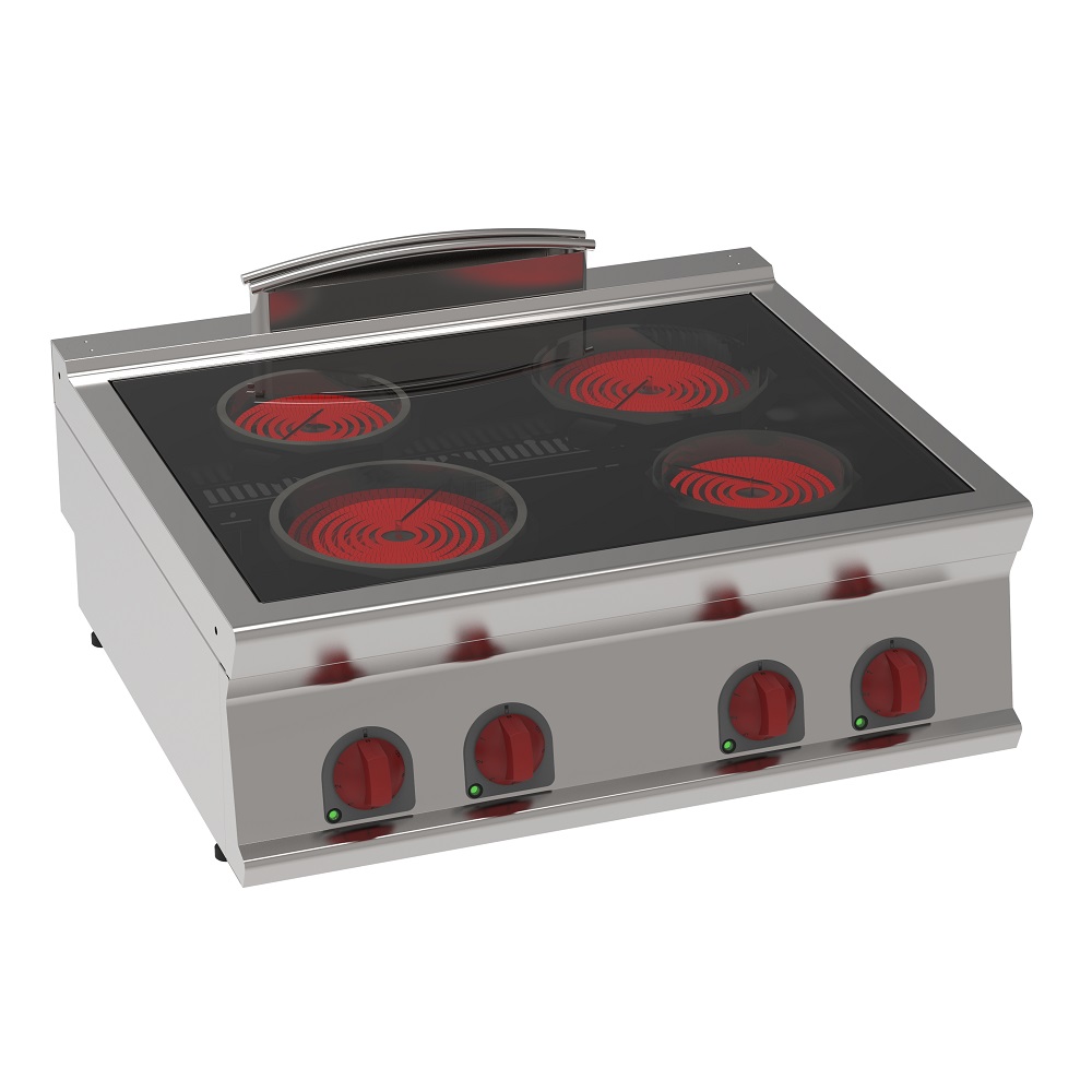 Vitroceramic cooker 4 hot zones - 800x700x280 mm - 8,6 Kw 400/3V - 35610617 Eurast