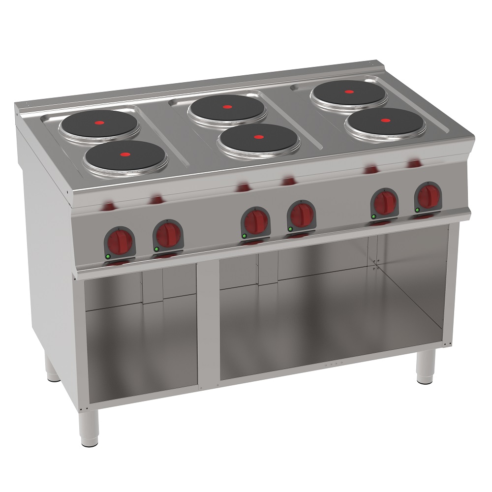 Cocina 6 placas redondas elec. sobre soporte abierto 1200x700x900 mm