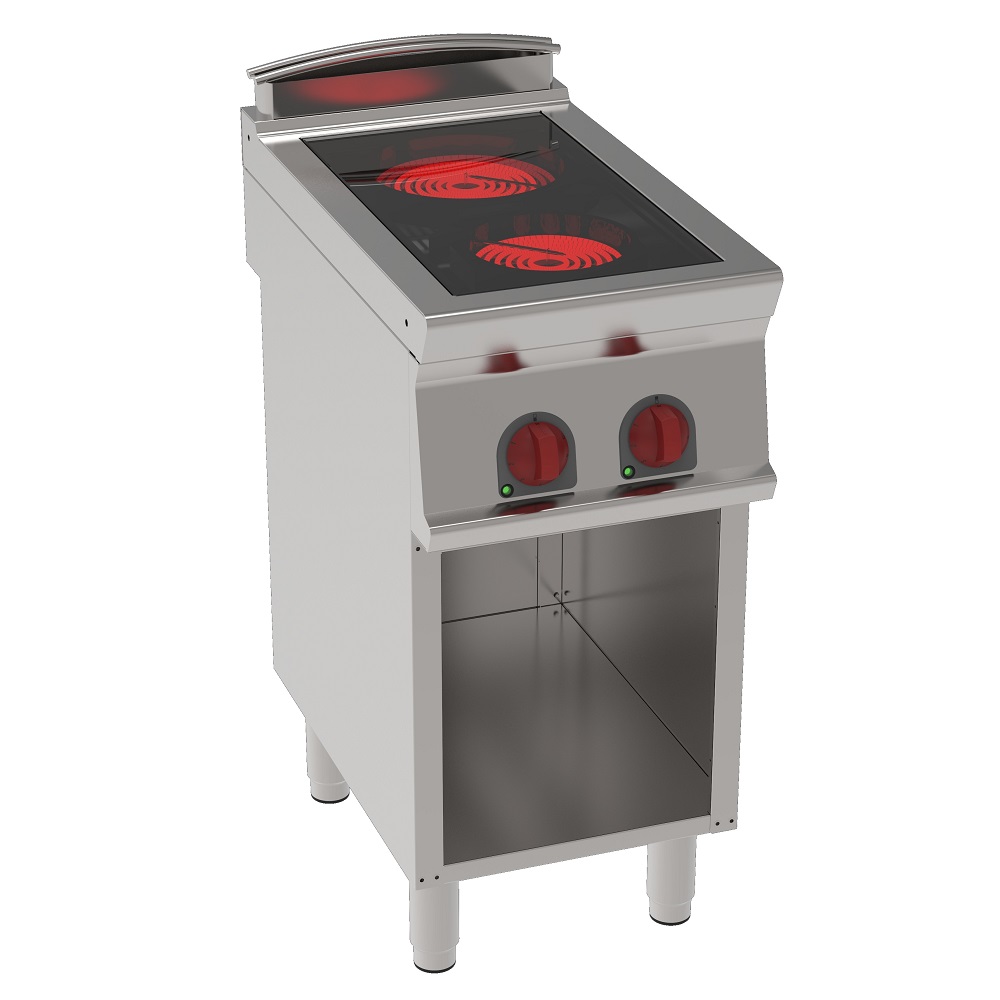 Vitroceramic cooker 2 hot zones on open support - 400x700x900 mm - 4,3 Kw 400/3V - 35710617 Eurast