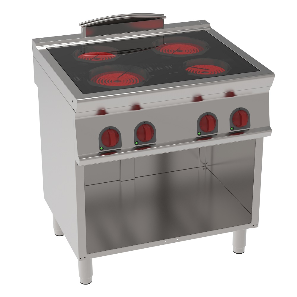 Vitroceramic cooker 4 hot zones on open support - 800x700x900 mm - 8,6 Kw 400/3V - 35810617 Eurast