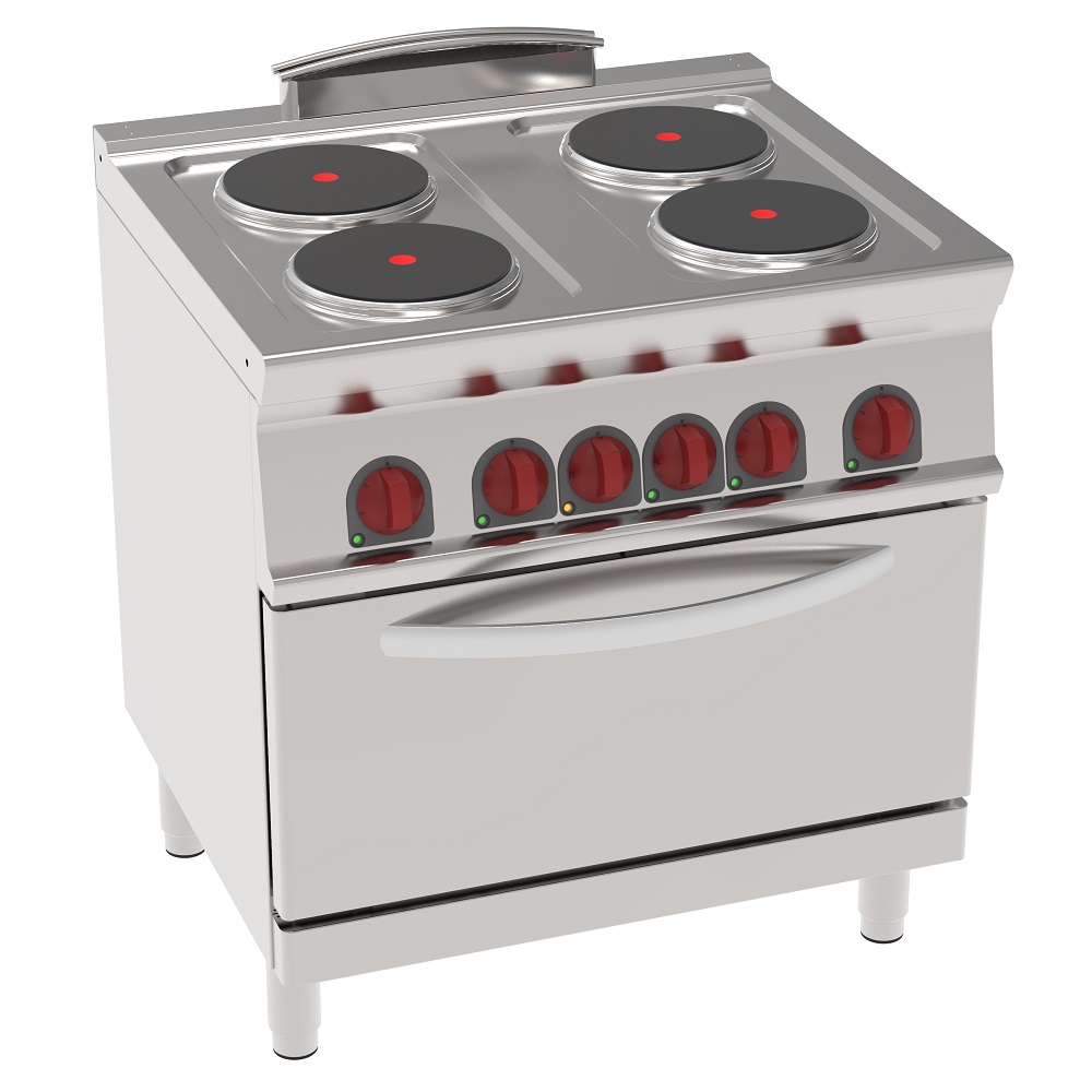 Electric cooker with 4 round plates 1 electric static oven gn 2/1 - 800x700x900 mm - 15,1 Kw 400/3V 