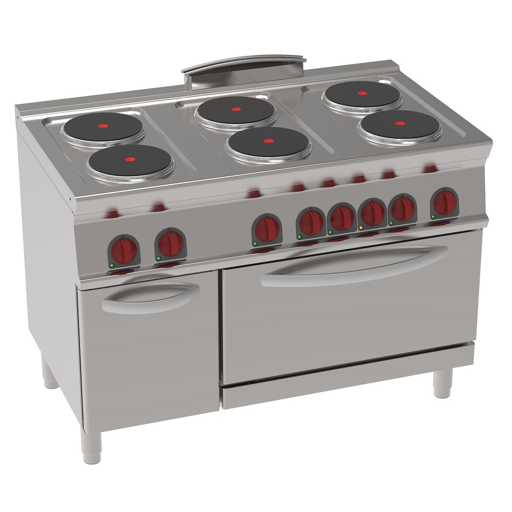 Electric cooker with 6 round plates 1 electric static oven gn 2/1 - 1200x700x900 mm - 20,3 Kw 400/3V