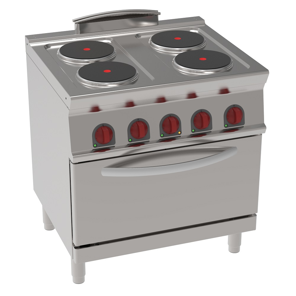 Electric cooker with 4 round plates 1 convection electr. oven gn 2/1 - 800x700x900 mm - 15,4 Kw 400/