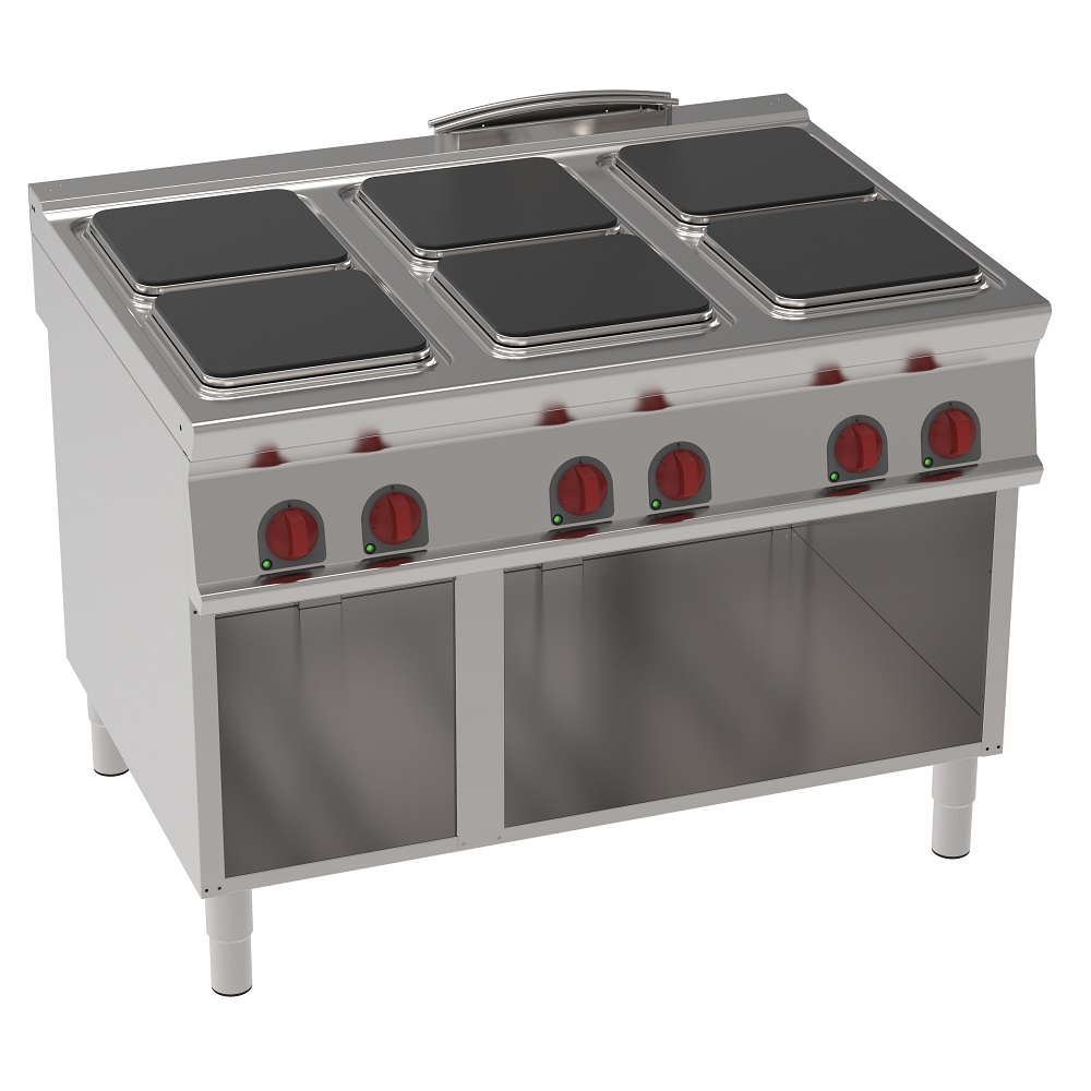 Electric cooker with 6 square plates on open support - 1200x900x900 mm - 24 Kw 400/3V - 34310613 Eur