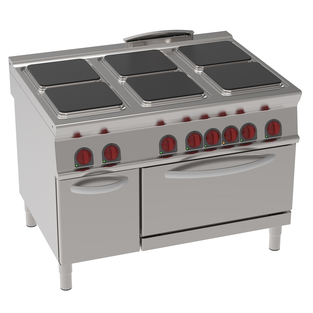 Electric cooker with 6 square plates 1 electr. static oven gn 2/1 - 1200x900x900 mm - 29,3 Kw 400/3V