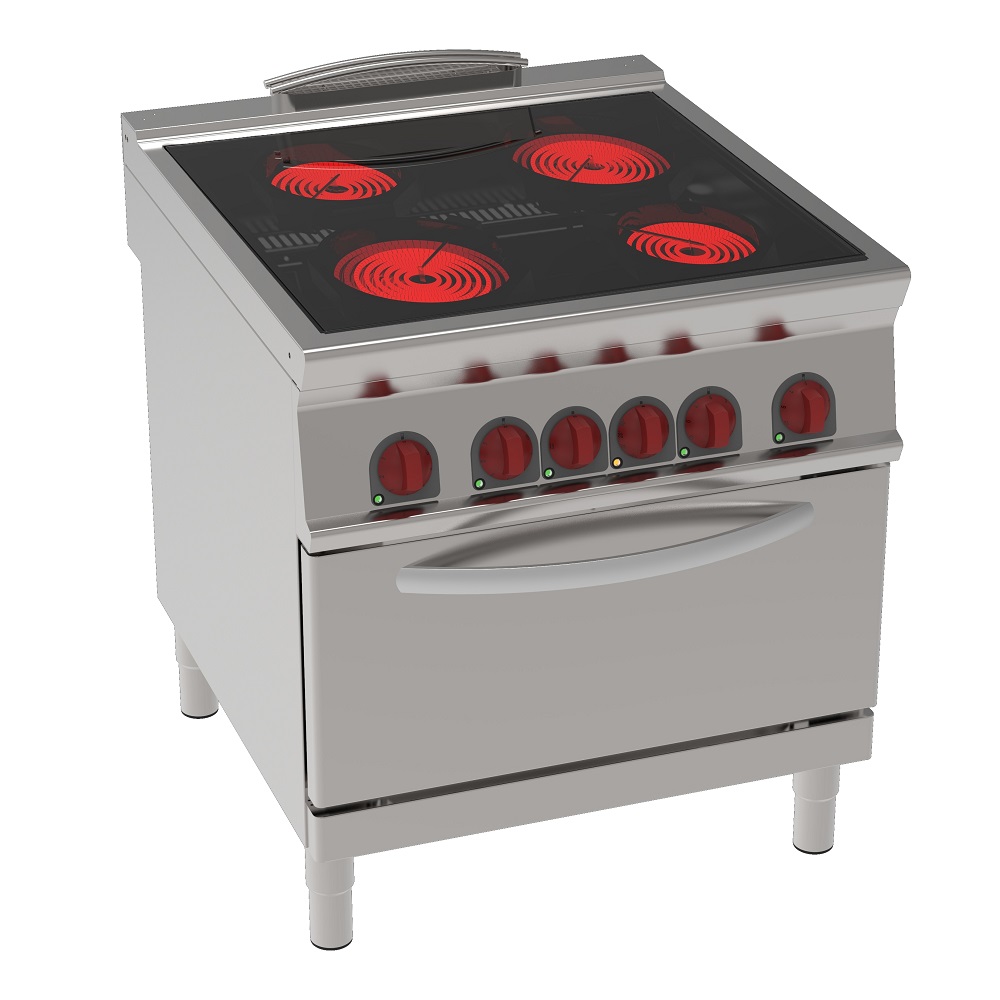 Vitroceramic cooker 2 hot zones 1 static electric oven gn 2/1 - 800x900x900 mm - 18,9 Kw 400/3V - 34