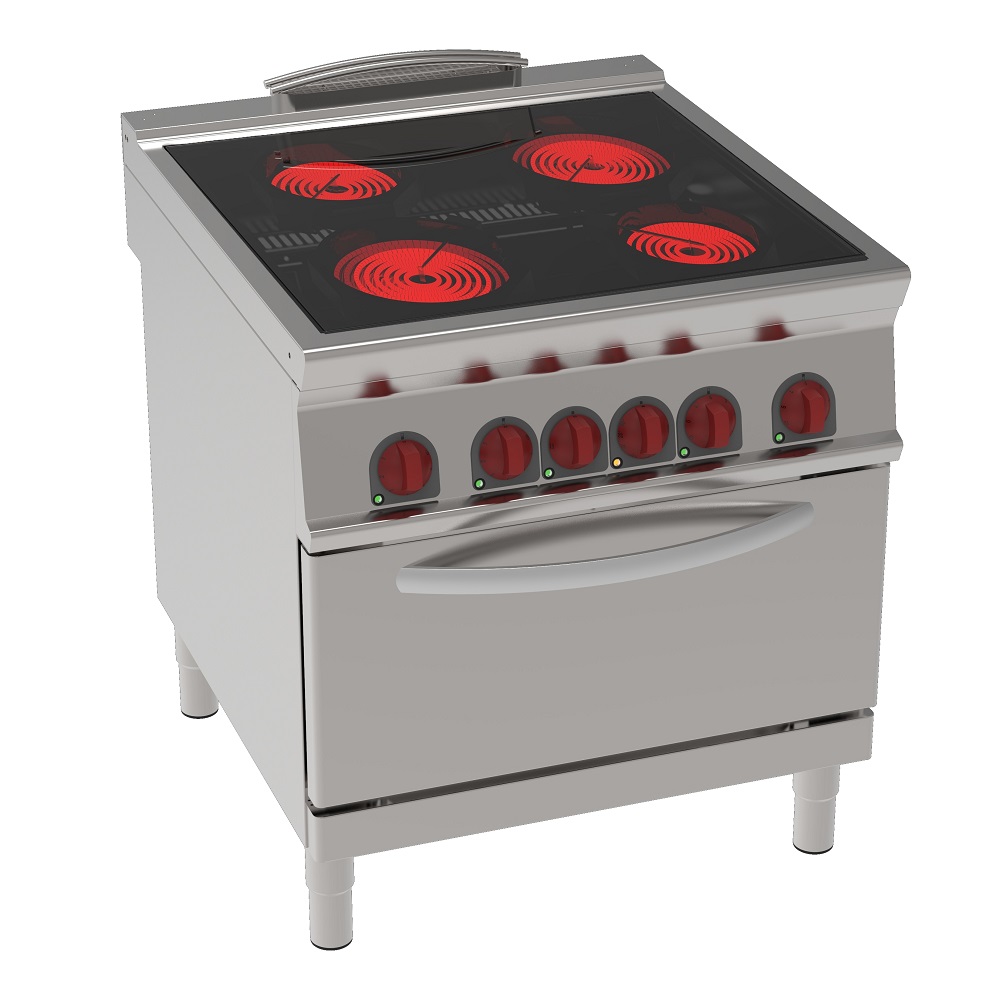 Vitroceramic cooker 4 burners 1 oven gn 1/1 - 800x900x900 mm - 18,6 Kw 400/3V - 42421613 Eurast