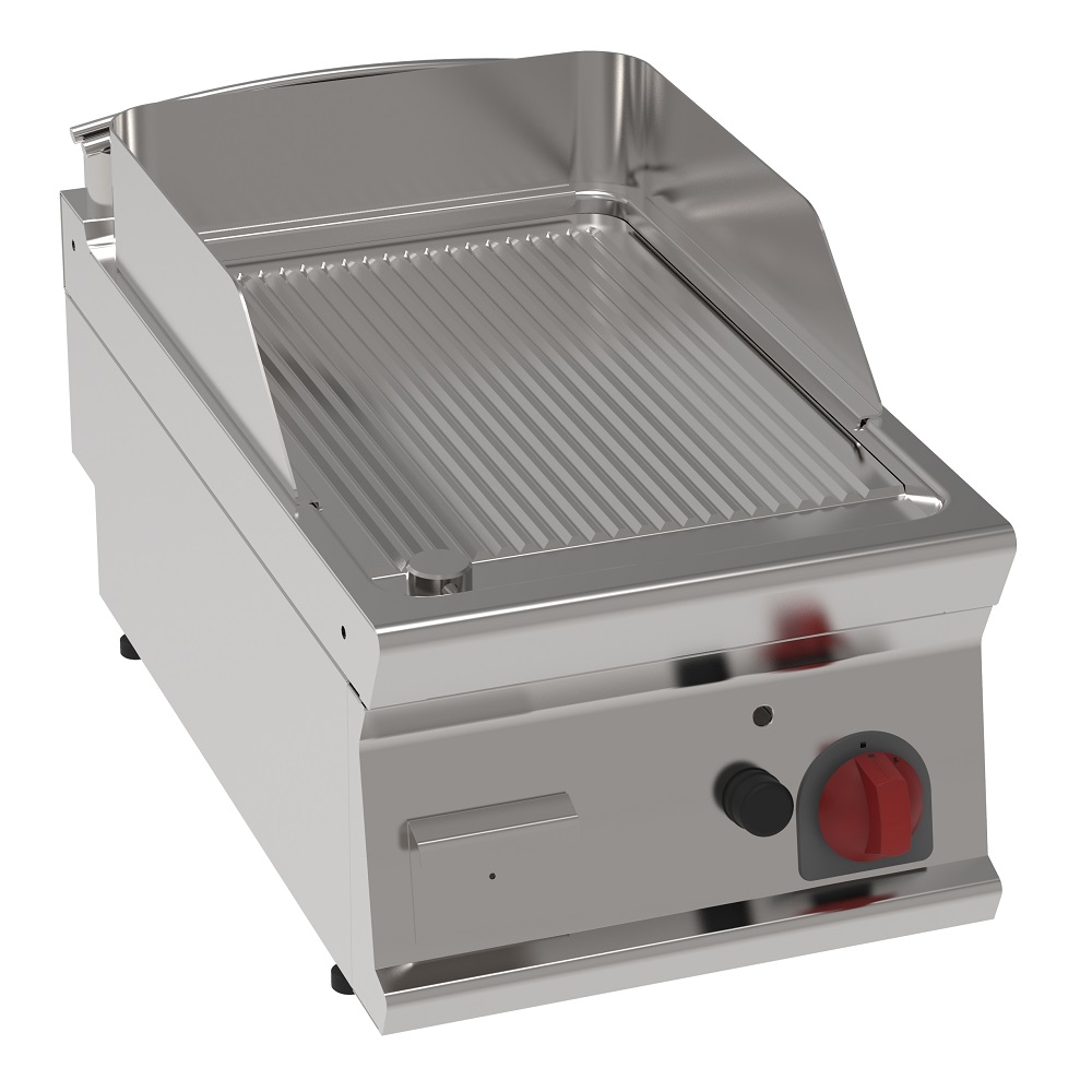 Plancha-frytop fe 15 mm a gas estriada de sobremesa 400x700x280 mm