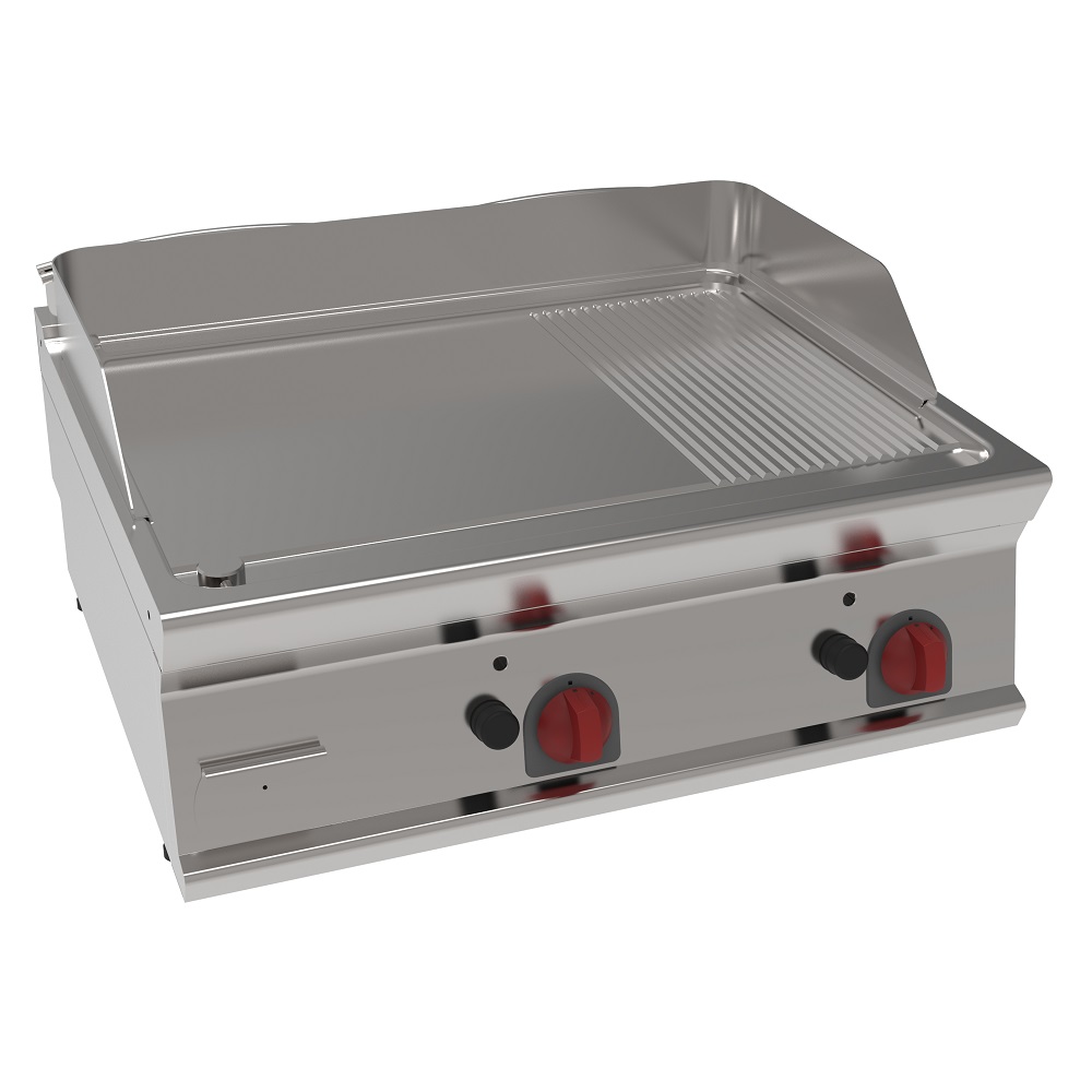 Gas iron hot plate 15 mm  partially grooved tabletop - 800x700x280 mm - 14 Kw - 36930317 Eurast