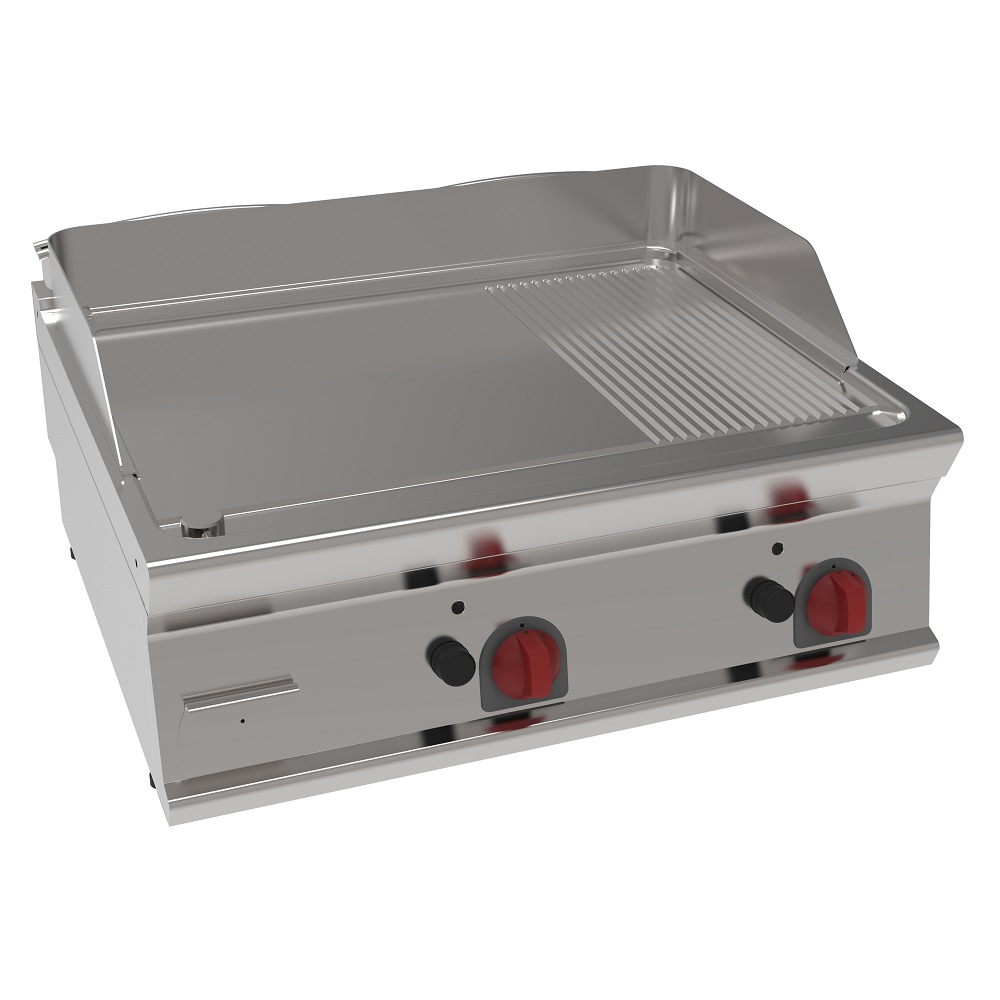 Plancha-frytop fe 15 mm a gas parcialmente estriada de sobremesa 800x700x280 mm