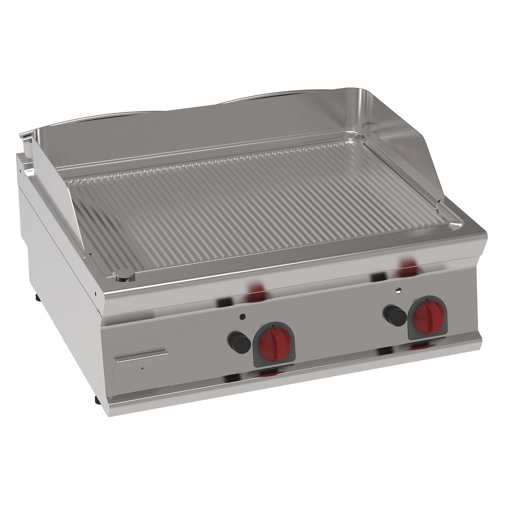 Plancha-frytop fe 15 mm a gas estriada de sobremesa 800x700x280 mm