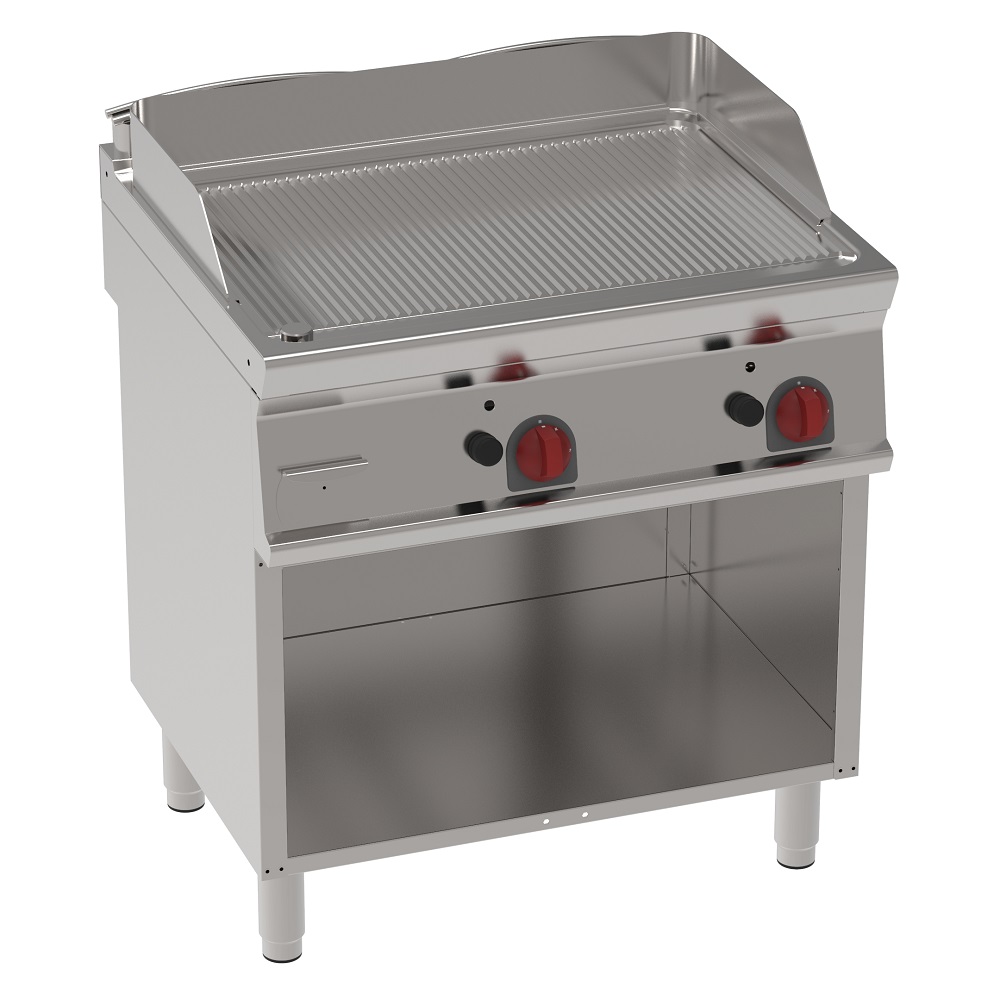 Plancha-frytop fe 15 mm a gas estriada sobre soporte abierto 800x700x900 mm