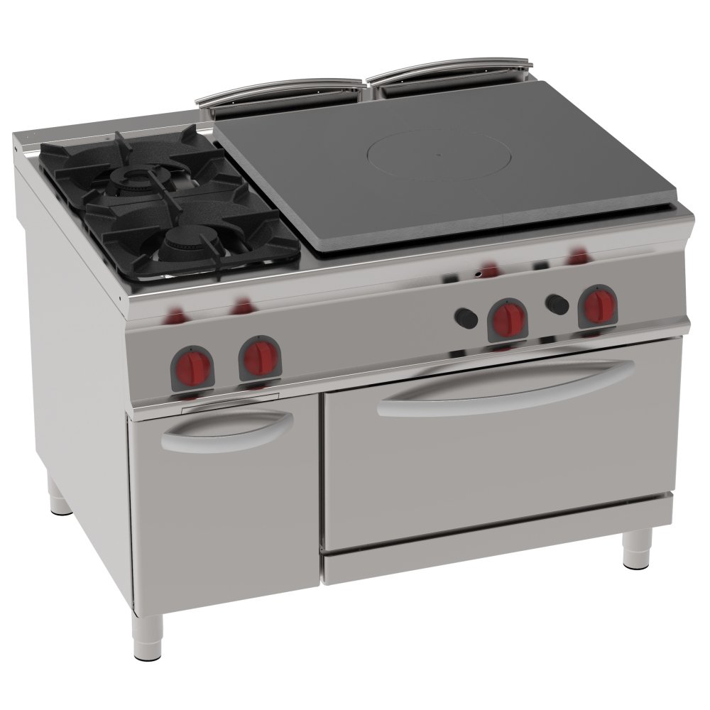 Gas solid top 3 burners and 1 static gas oven gn 2/1 - 1200x900x900 mm - 32,5 Kw - 48230313 Eurast