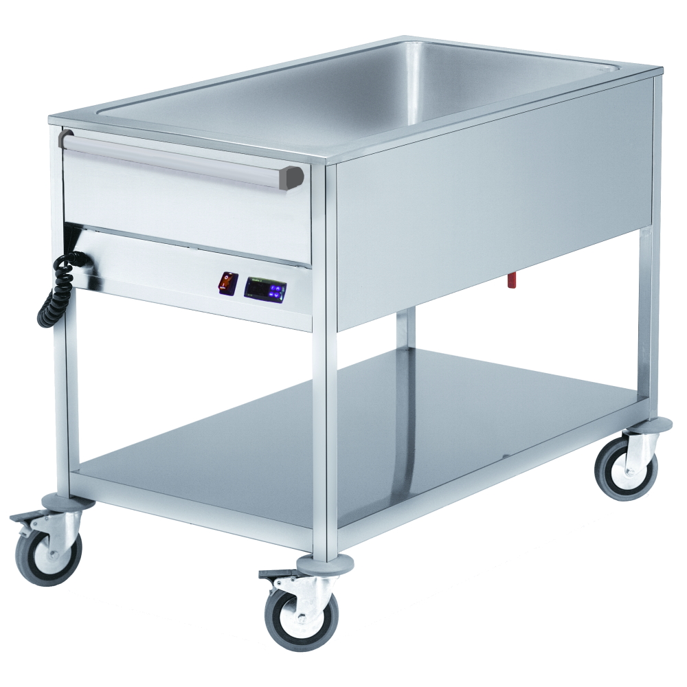 Electric bain marie for 2 gn 1/1-200 with wheels - 770x670x900 mm - 1,6 KW 230/1V - 51020240 Eurast