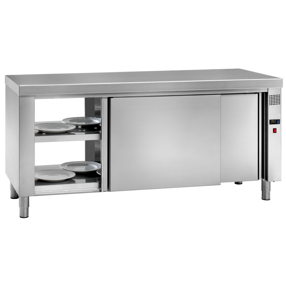 Central electric hot table dishes 4 doors 2 shelves - 2000x700x850 mm - 3 KW 230/1V - 64010340 Euras