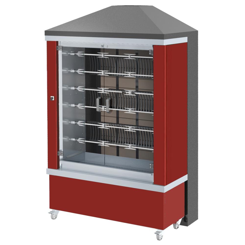 Firewood chicken roaster ibero series 6 esp.= 36/42 chickens red - 1300x700x2185 mm - 110 W 230/1V -