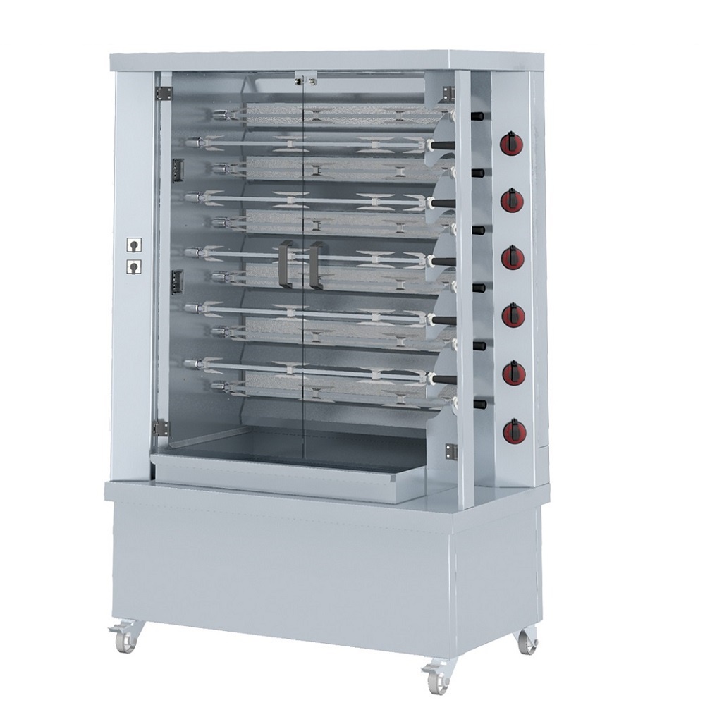 Gas chicken roaster serie m  double spear- 11 spears = 55 chickens - 1200x660x1880 mm - 34,8 Kw + 22