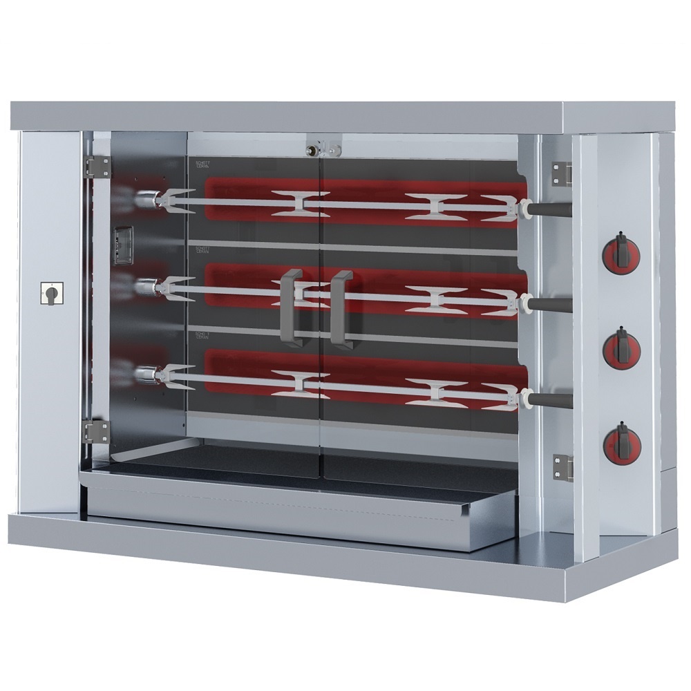 Electric chicken roaster serie m glass-ceramic 3 spears = 15 chickens - 1200x500x885 mm - 7,5 KW 400