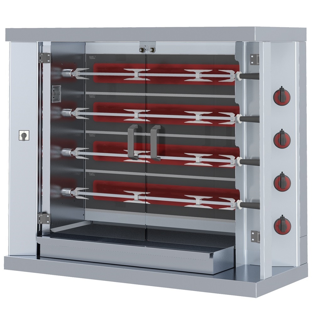 Electric chicken roaster serie m glass-ceramic 4 spears = 20 chickens - 1200x500x1065 mm - 10 KW 400