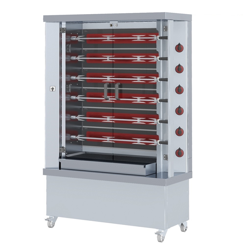 Electric chicken roaster serie m glass-ceramic 6 spears = 30 chickens - 1200x500x1880 mm - 15 KW 400
