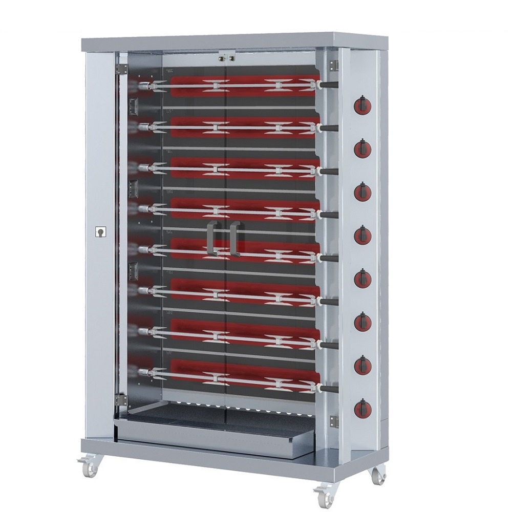Electric chicken roaster serie m glass-ceramic 8 spears = 40 chickens - 1200x500x1880 mm - 20 KW 400