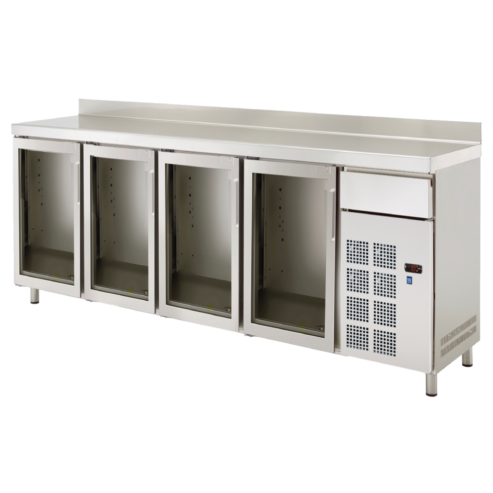 Refrigerated counter 4 glass doors 1 drawer - 2545x600x1050 mm - 350 W 230/1V - 75189509 Eurast