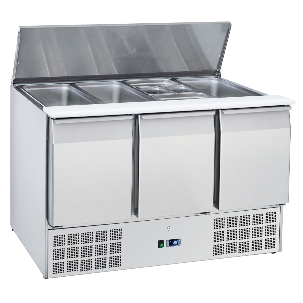 Salad preparing unit 3 doors 3 trays gn 1/1 150 - 1365x700x880 mm - 230 W 230/1V - 702A39RC Eurast