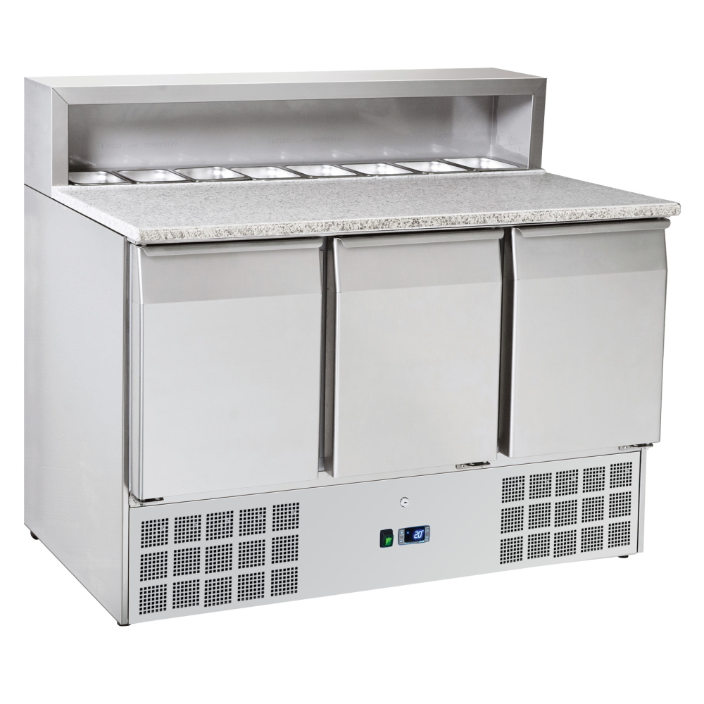 Unit for preparing pizzas 3 doors dir.8 gn 1/6 - 1365x700x880 mm - 235 W 230/1V - 75A39PRC Eurast