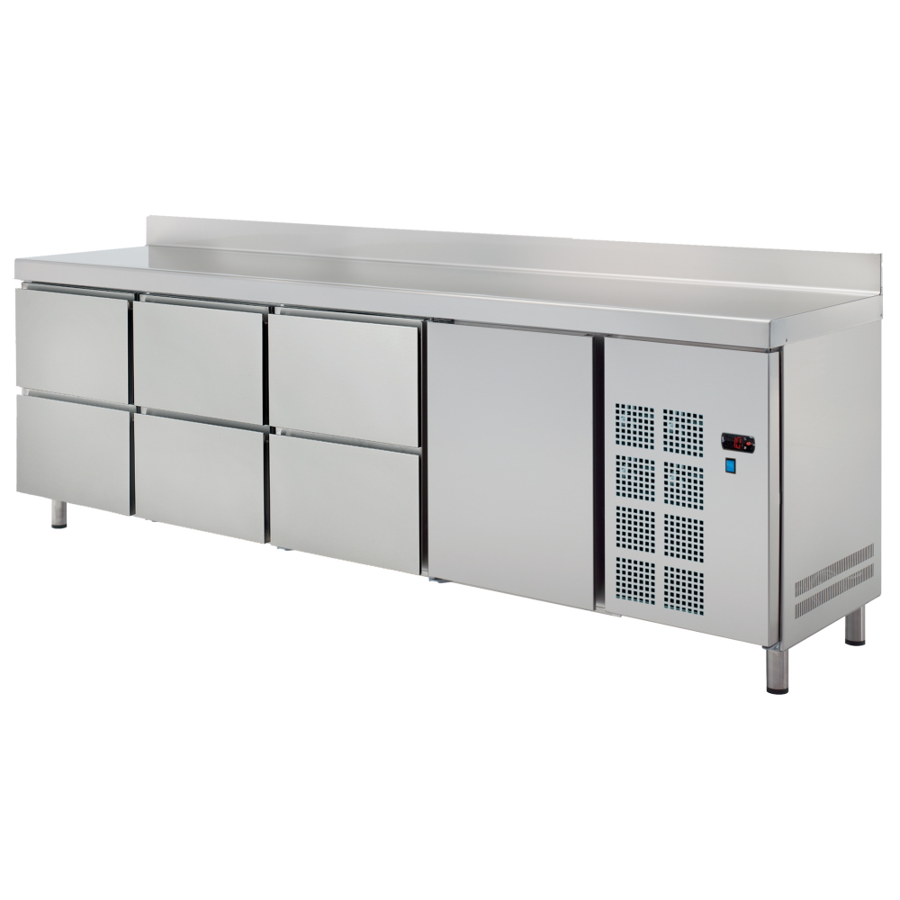 Cold table gn 1/1 1 door 6 drawers - 2245x700x850 mm - 350 W 230/1V - 72299509 Eurast