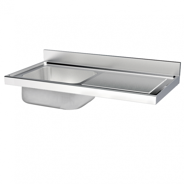 Unsupported sink 1 bowl and 1 drainer 860x500x380 - 1600x700x380 mm - 2420D158 Eurast