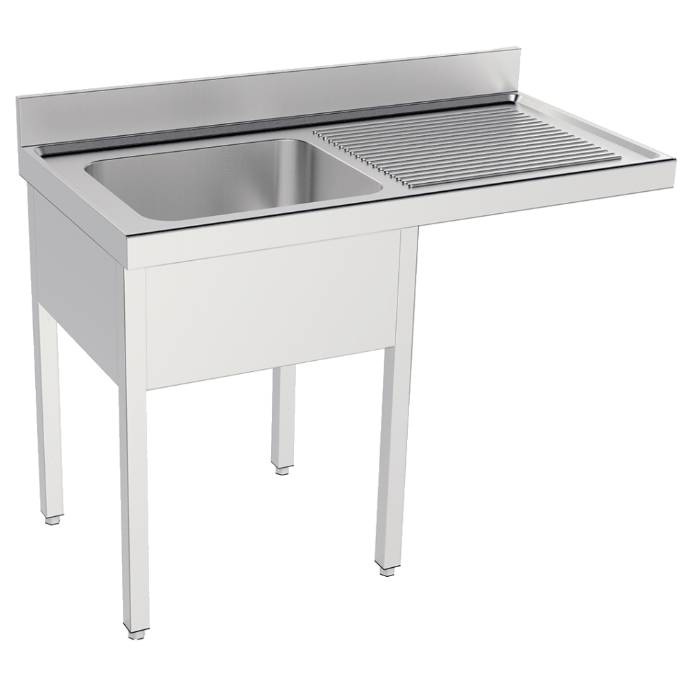 Sink with frame 1 bowl and 1 drainer 400x400x200 - 1200x550x850 mm - 2092D215 Eurast