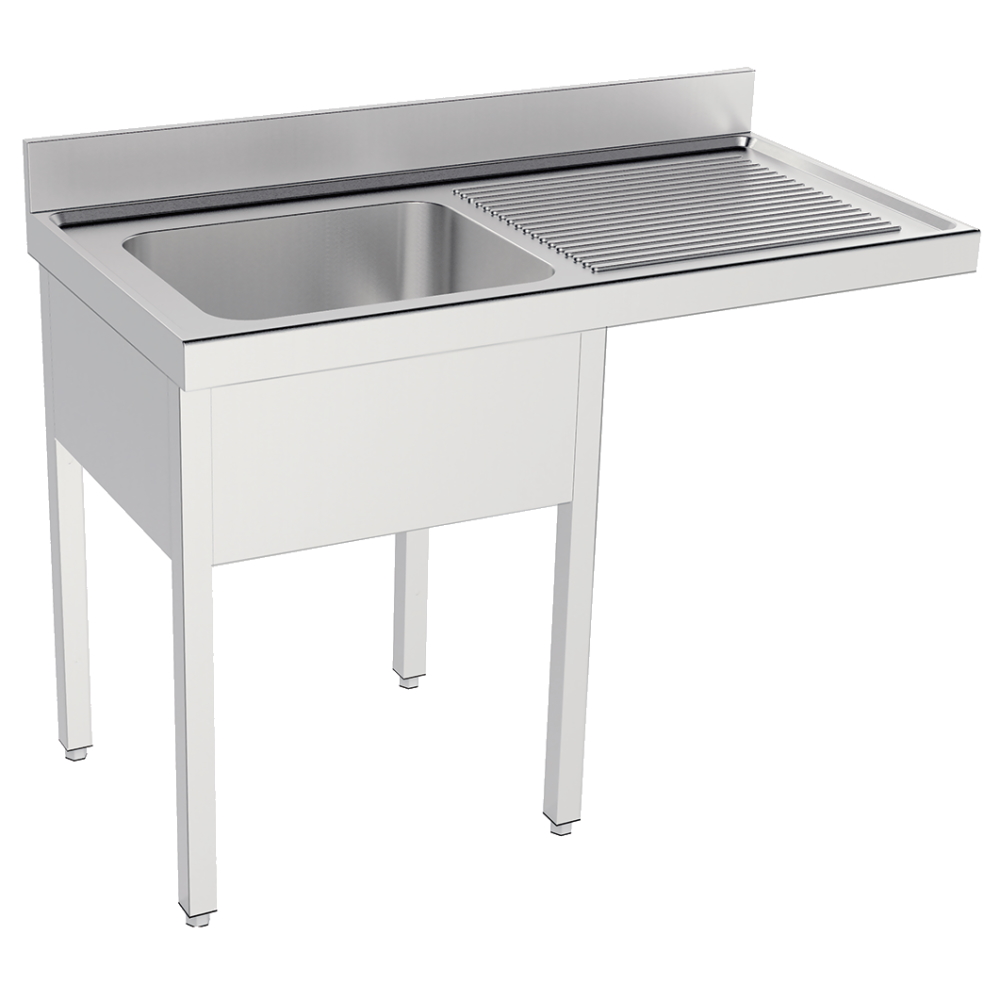 Fregadero con bastidor 1 seno y 1 escurridor 600x500x300 1400x700x850 mm