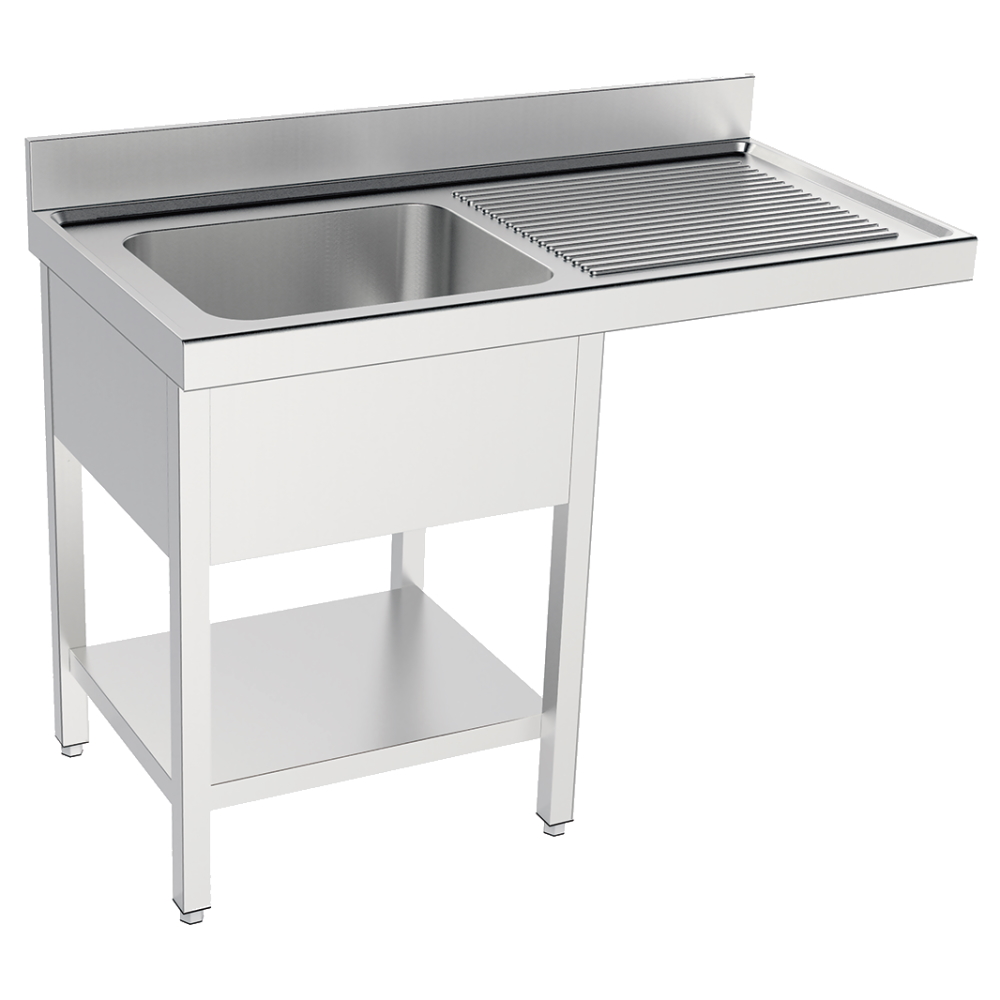 Sink with frame 1 shelf, 1 bowl and 1 drainer 400x400x200 - 1200x550x850 mm - 2096D215 Eurast