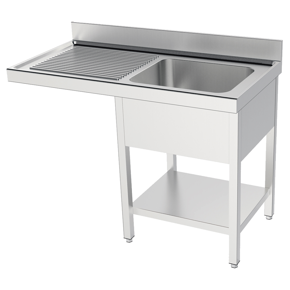 Sink with frame 1 shelf, 1 drainer and 1 bowl 400x400x200 - 1200x550x850 mm - 2136I215 Eurast