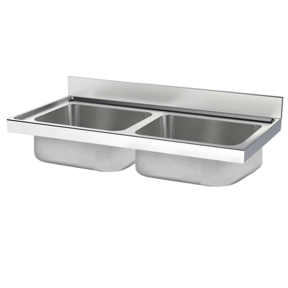 Unsupported sink 2 bowls 500x400x250 - 1200x600x250 mm - 20600245 Eurast