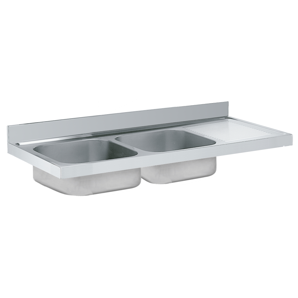 Unsupported sink 2 bowls and 1 drainer 500x400x250 - 1600x600x250 mm - 2180D245 Eurast