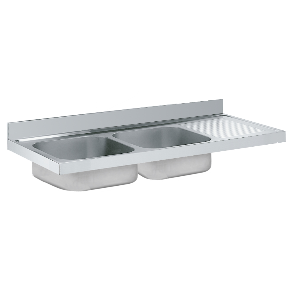 Fregadero sin bastidor 2 senos 500x400x250 y 1 escurridor 1600x600x250 mm