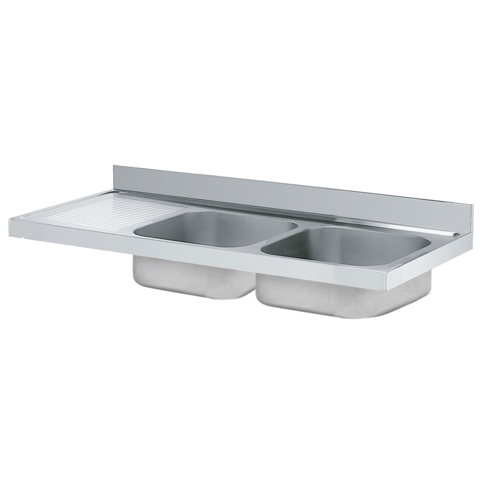 Unsupported sink 1 drainer and 2 bowls 500x400x250 - 1600x600x250 mm - 2210I245 Eurast