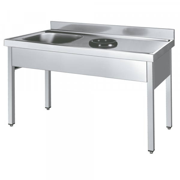 Sink with frame discharge ring, 1 bowl and 1 drainer - 1800x600x850 mm - 254D816L Eurast