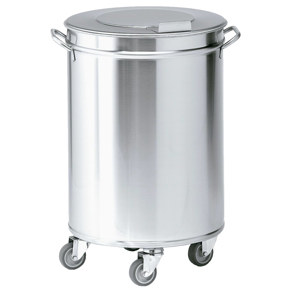 Cubo de basura en acero inox de 95 litros, con tapa y ruedas 450x450x685 mm
