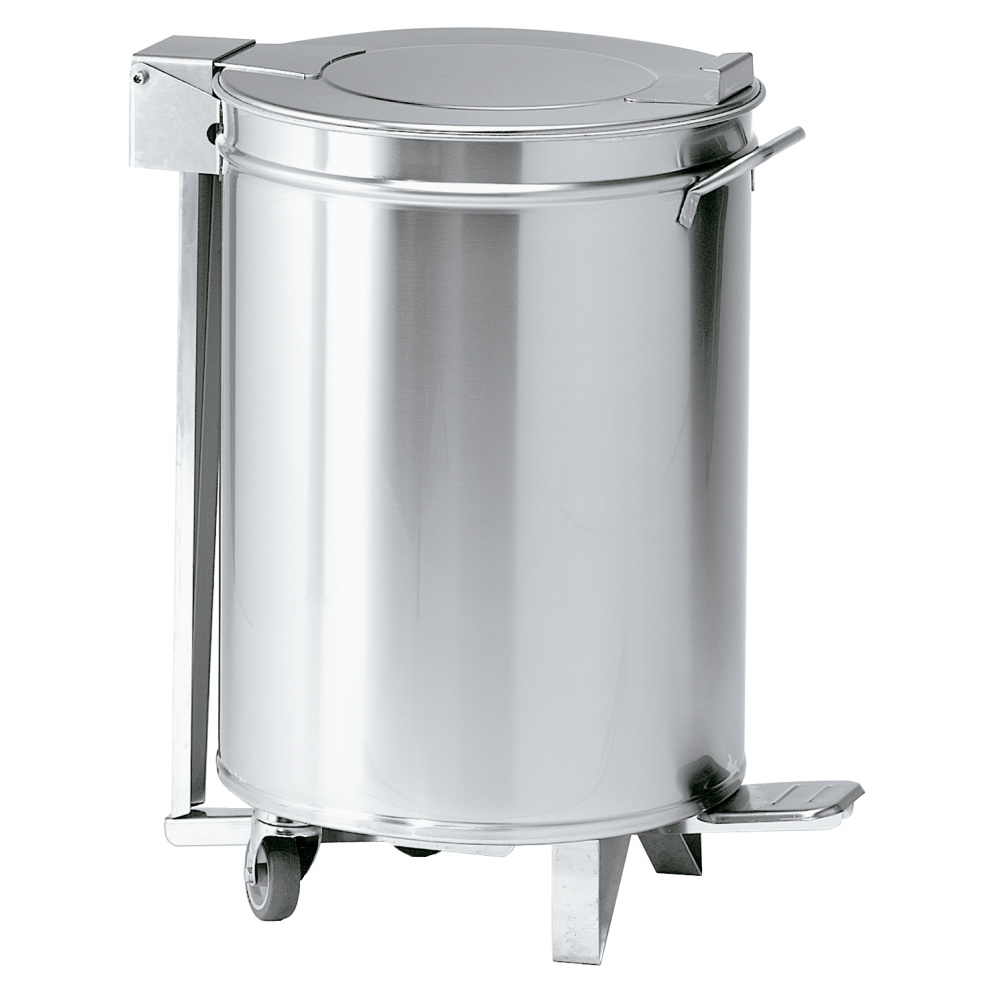 Stainless steel waste bin with lid and wheels - 380x380x605 mm - 16205062 Eurast
